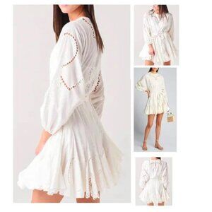 NEW $595 RHODE ELLA FLOWY EYELET MINI DRESS IN IVORY SIZE M